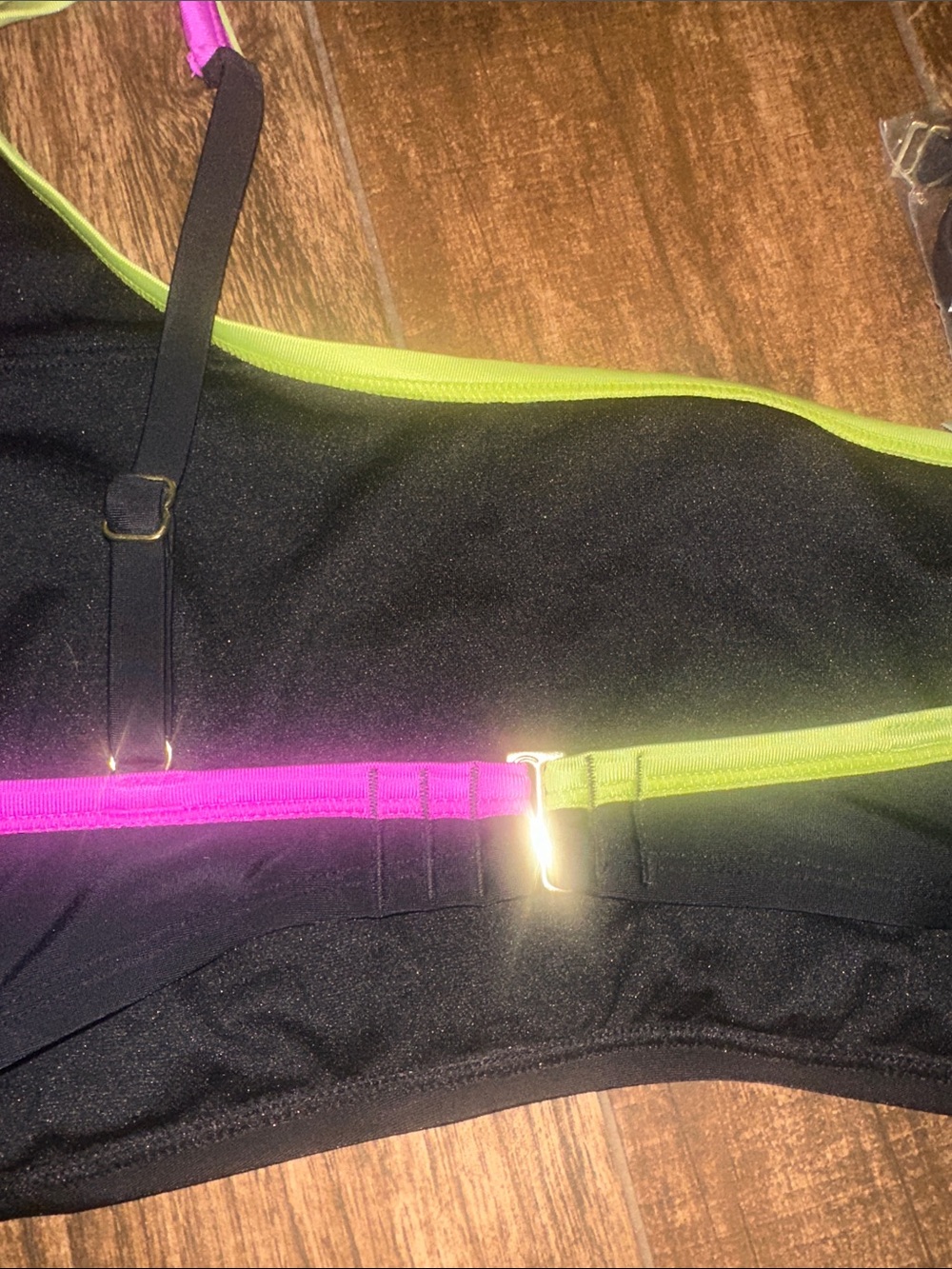 Shade & Shore Black Bikini Top with Neon Lime and purple Trim - Picture 5 of 6